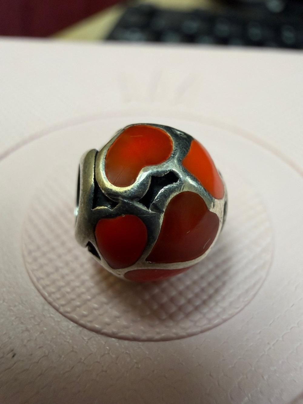 Authentic Pandora Red Hot Love Hearts charm 
Silver